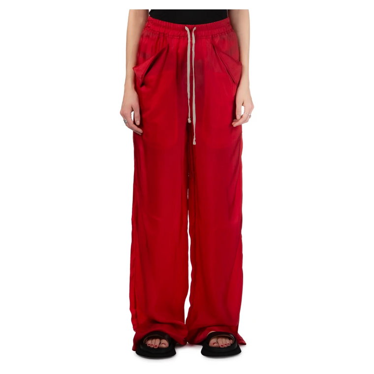 Czerwone Spodnie z Szerokimi Nogawkami i Troczkiem Rick Owens