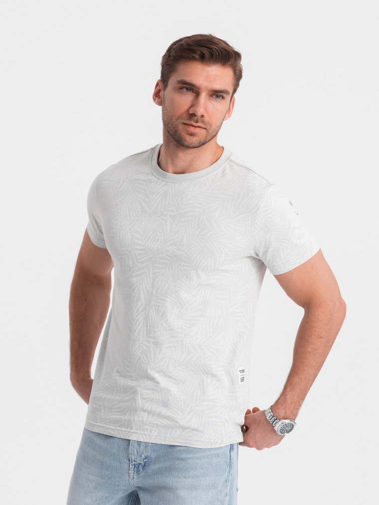 Męski t-shirt fullprint w liście palmy - szary V2 OM-TSFP-0182