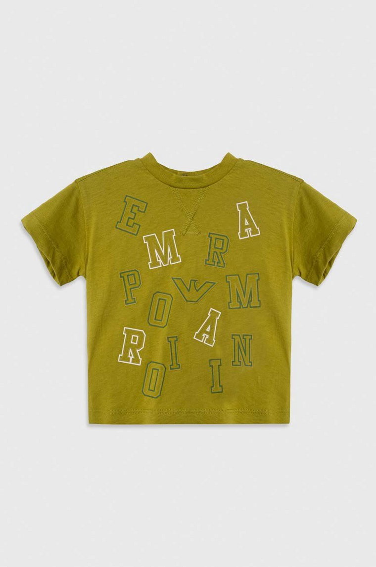 Emporio Armani t-shirt bawełniany niemowlęcy kolor zielony z nadrukiem
