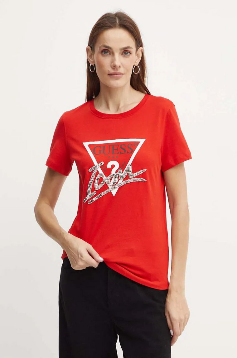 Guess t-shirt bawełniany damski kolor czerwony W4BI20 I3Z14