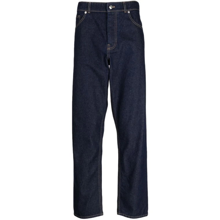 Niebieskie Jeansy Straight-Leg z Bawełny Maison Kitsuné