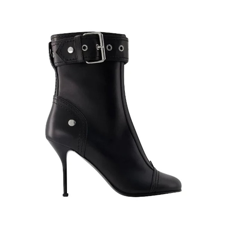 Czarne/Srebrne Skórzane Buty, Obcas 10 cm Alexander McQueen