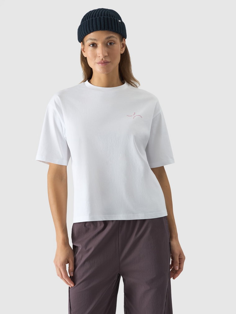 T-shirt oversize z nadrukiem damski - biały