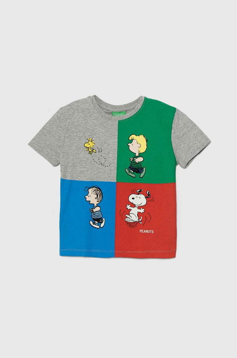United Colors of Benetton t-shirt bawełniany dziecięcy X Peanuts kolor szary z nadrukiem