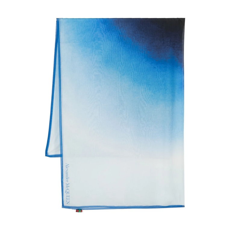 Biały jedwabno-wełniany szal z niebieskim efektem gradientu Alexander McQueen