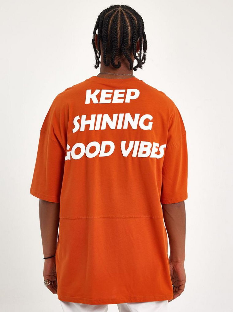 Koszulka Męska Z Krótkim Rękawem Oversize Pomarańczowa YEP Keep Shining