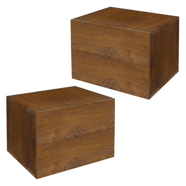 Zestaw 2 wiszących szafek nocnych z 2 szufladami Komoda z szufladami Szafka nocna z drewna orzechowego