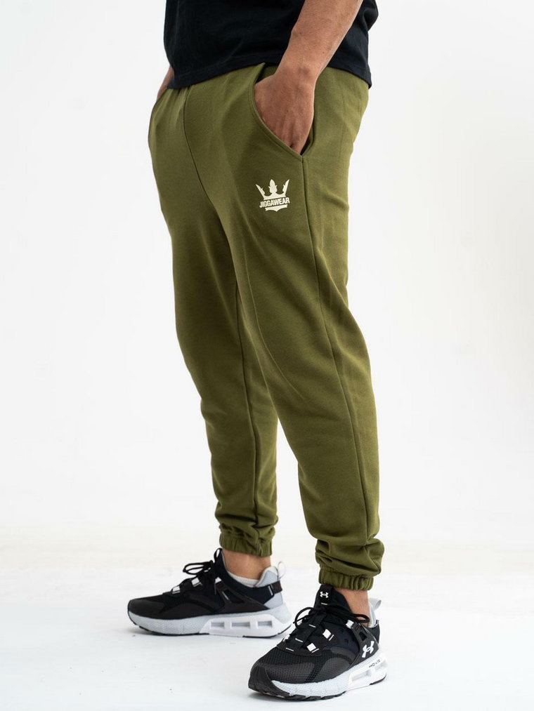 Spodnie Dresowe Męskie Oliwkowe Jigga Wear Crown Print