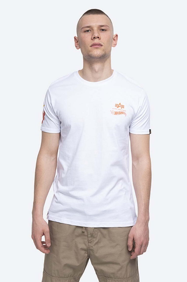 Alpha Industries t-shirt bawełniany Hot Wheels Flame kolor biały z nadrukiem 116531.09-BIALY