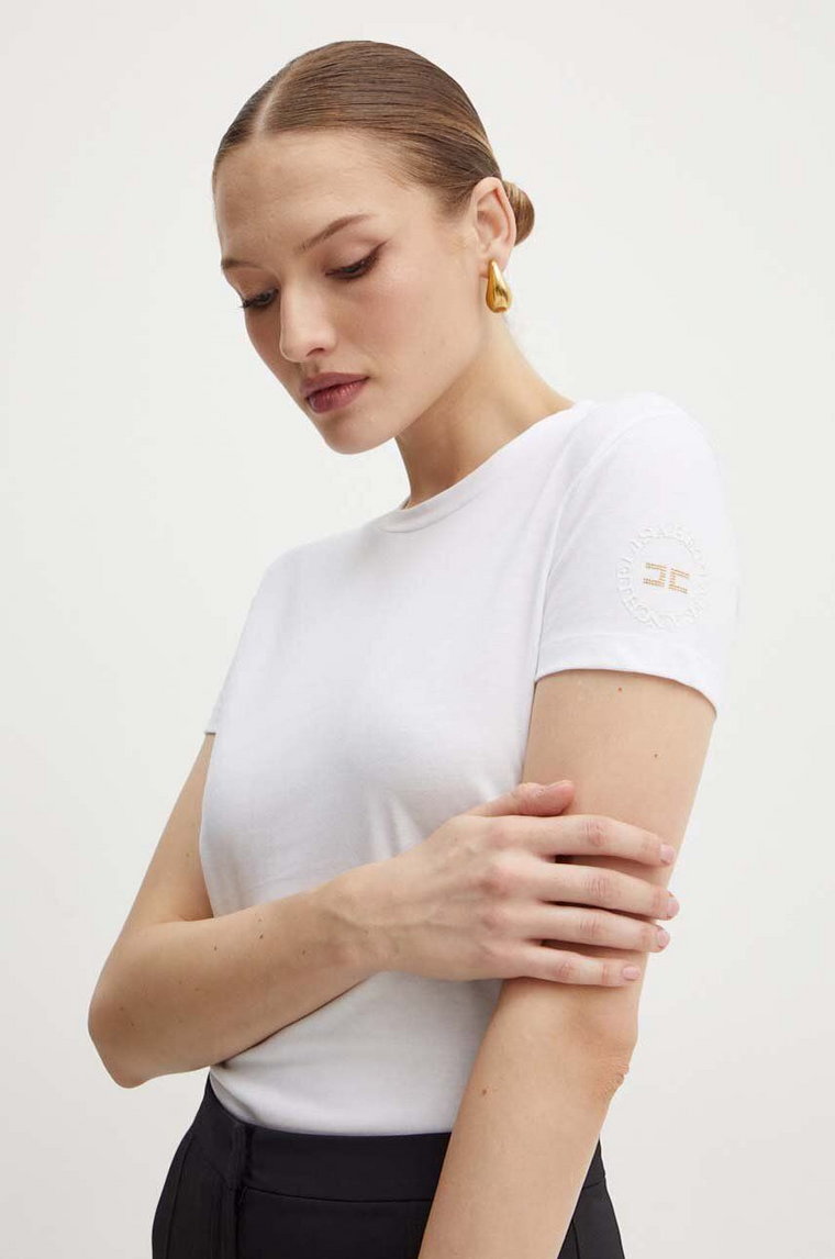 Elisabetta Franchi t-shirt bawełniany damski kolor biały MA00546E2
