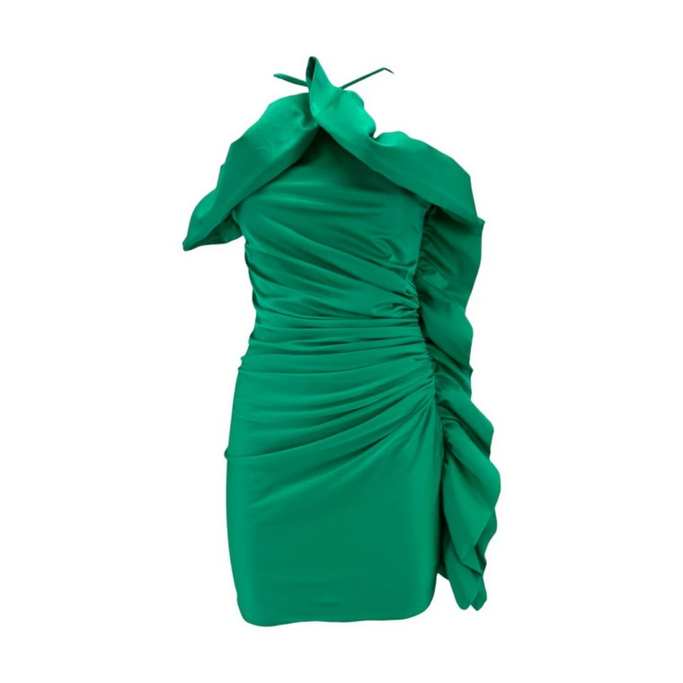 Krótka Zielona Sukienka z Falbankami P.a.r.o.s.h.
