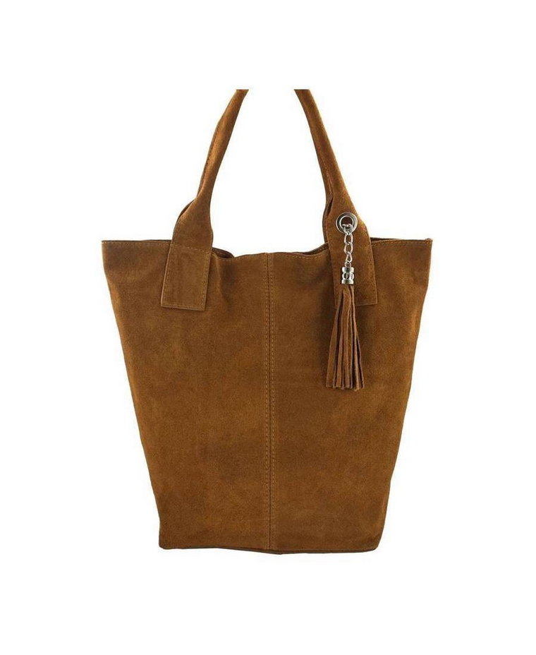 Shopper bag - torebka damska zamszowa - Brązowa jasna