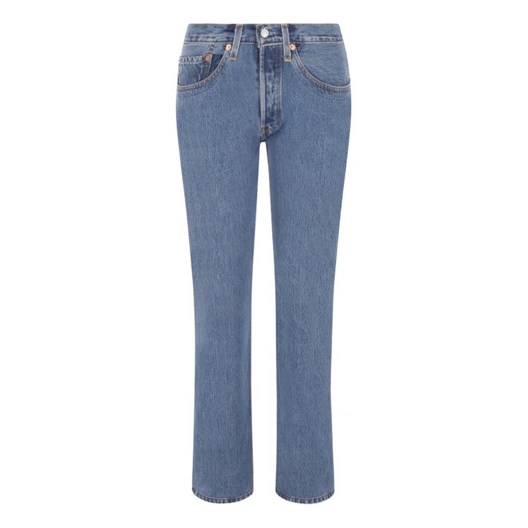 Wysoko taliowane jeansy Straight-Fit w kolorze niebieskim z podarte krawędzie Re/Done