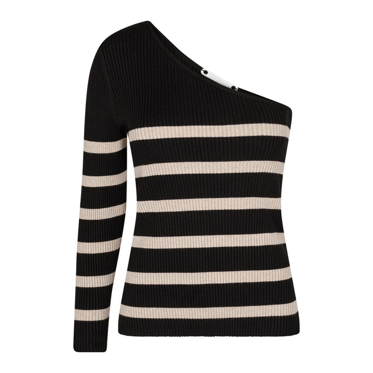 Prążkowany Asymetryczny Sweter z Rękawem w Ribe Co'Couture