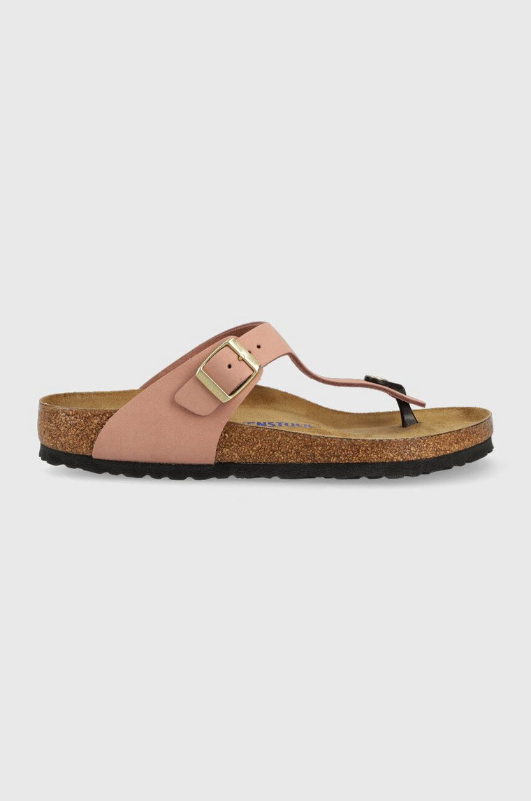 Birkenstock japonki nubukowe Gizeh kolor różowy na płaskim obcasie 1024024