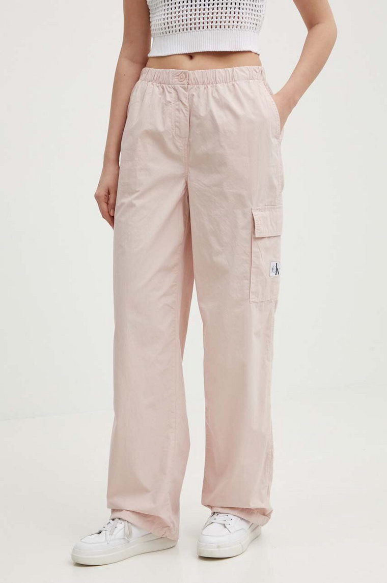 Calvin Klein Jeans spodnie bawełniane kolor różowy proste high waist J20J223116