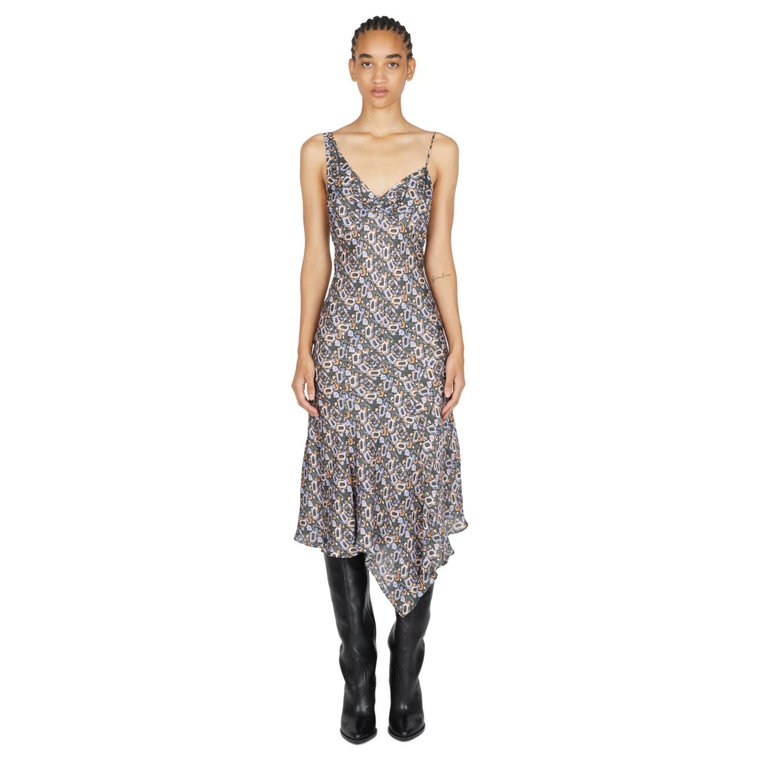 Wzorzysta Sukienka Midi z Asymetrycznym Rąbkiem Isabel Marant