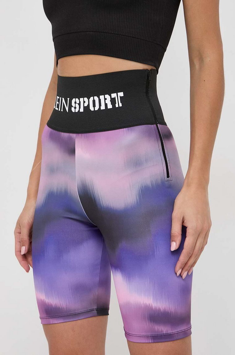 PLEIN SPORT szorty damskie kolor fioletowy wzorzyste high waist