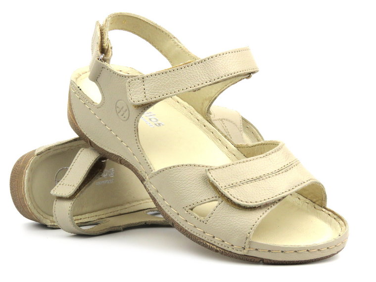 Wygodne sandały damskie skórzane - HELIOS Komfort 106, ecru