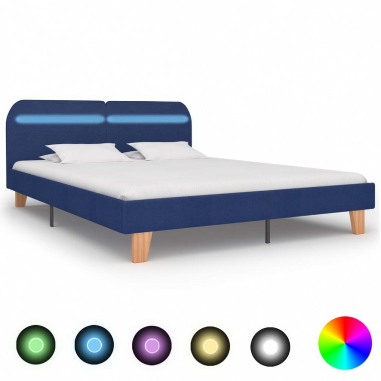 Rama łóżka z LED, niebieska, tapicerowana tkaniną, 160 x 200 cm kod: V-280904