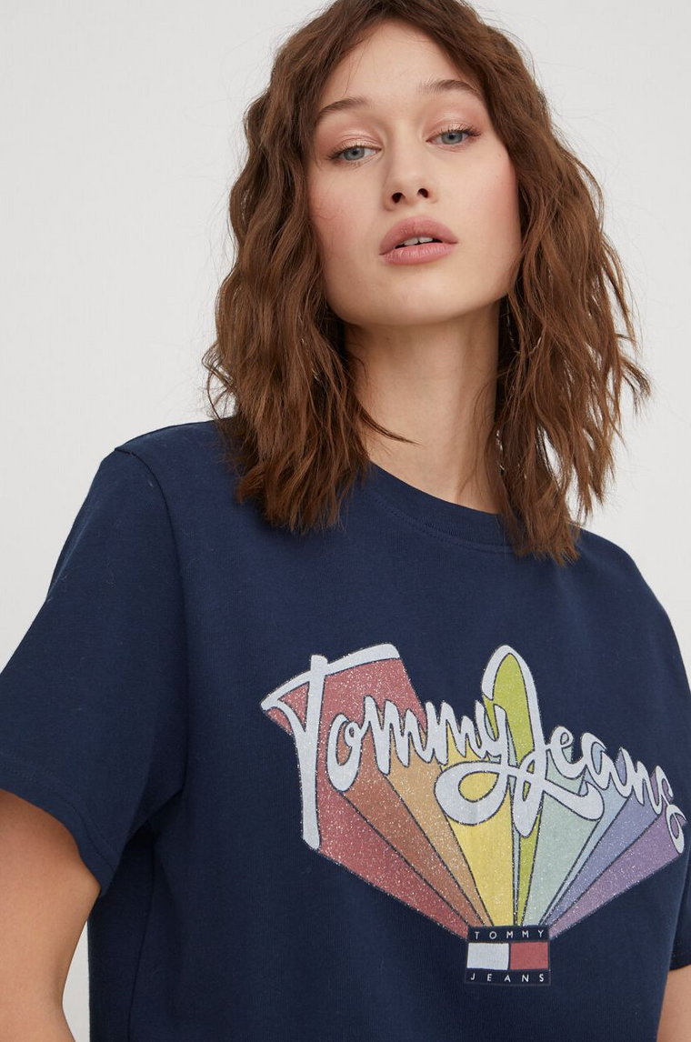 Tommy Jeans t-shirt bawełniany damski kolor granatowy DW0DW17380