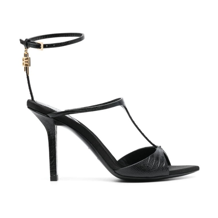 Czarne Sandały na Wysokim Obcasie z Wzorem Skóry Jaszczurki Givenchy
