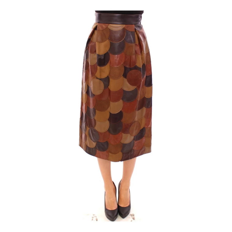 Brown Patchwork Leather Straight Skirt Dolce & Gabbana