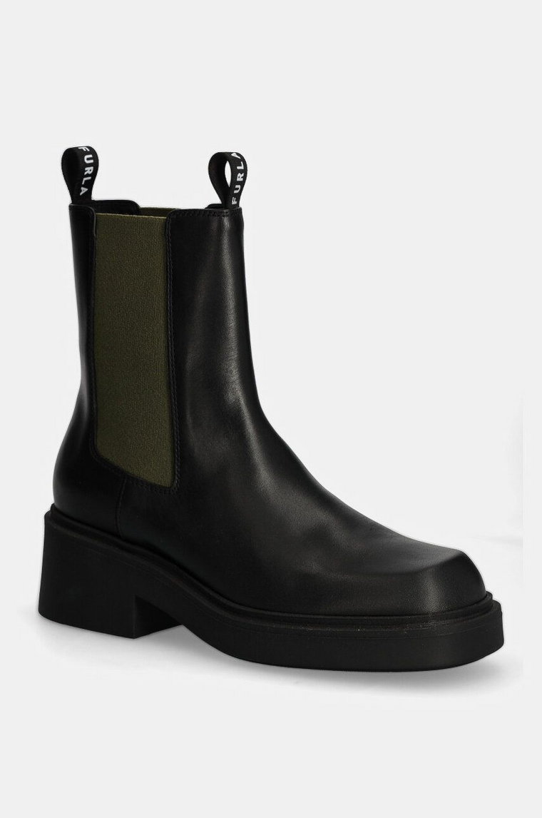 Furla sztyblety skórzane College Chelsea Boot damskie kolor czarny na płaskim obcasie YI49FCG BX1327 3526S