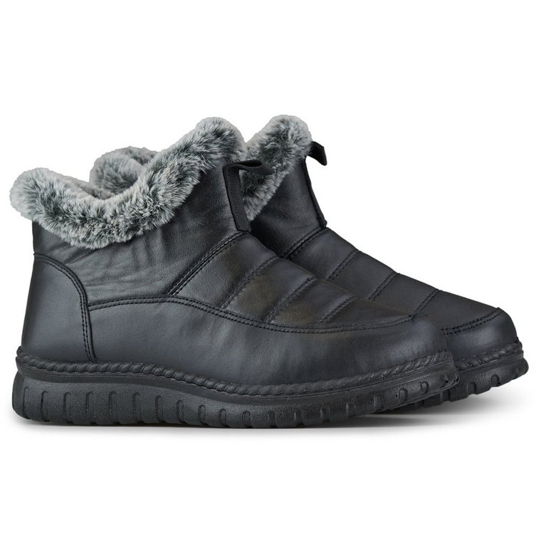 Komfortowe krótkie botki śniegowce buty zimowe futerko czarne
