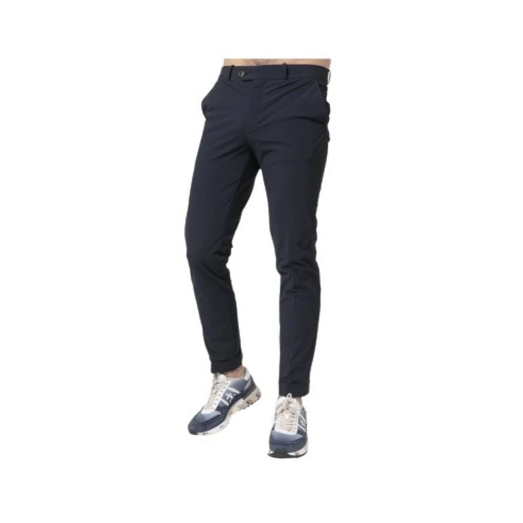Granatowe Spodnie Chino Slim-Fit z Kwiatowym Wzorem RRD