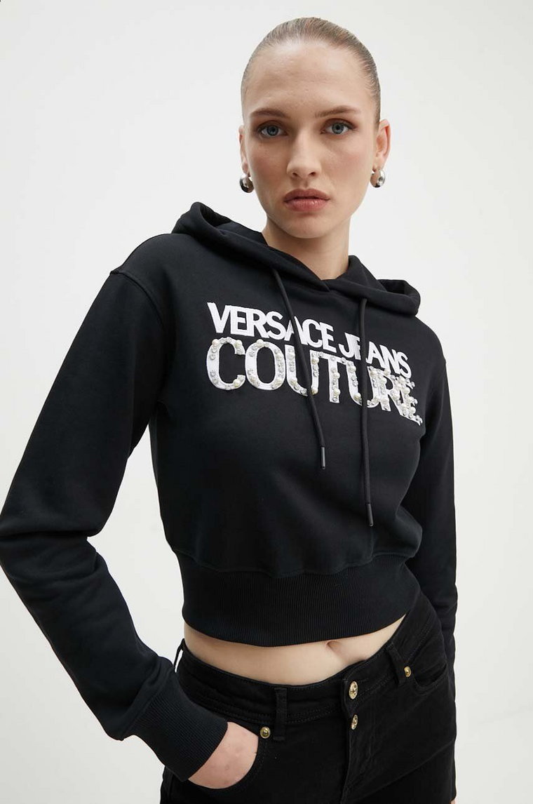 Versace Jeans Couture bluza bawełniana damska kolor czarny z kapturem z aplikacją 77HAIE07 CF00E