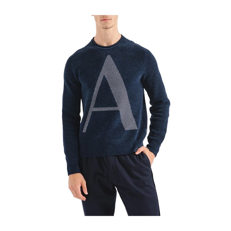 Niebieski Sweter z Wzorem Logo Armani Exchange