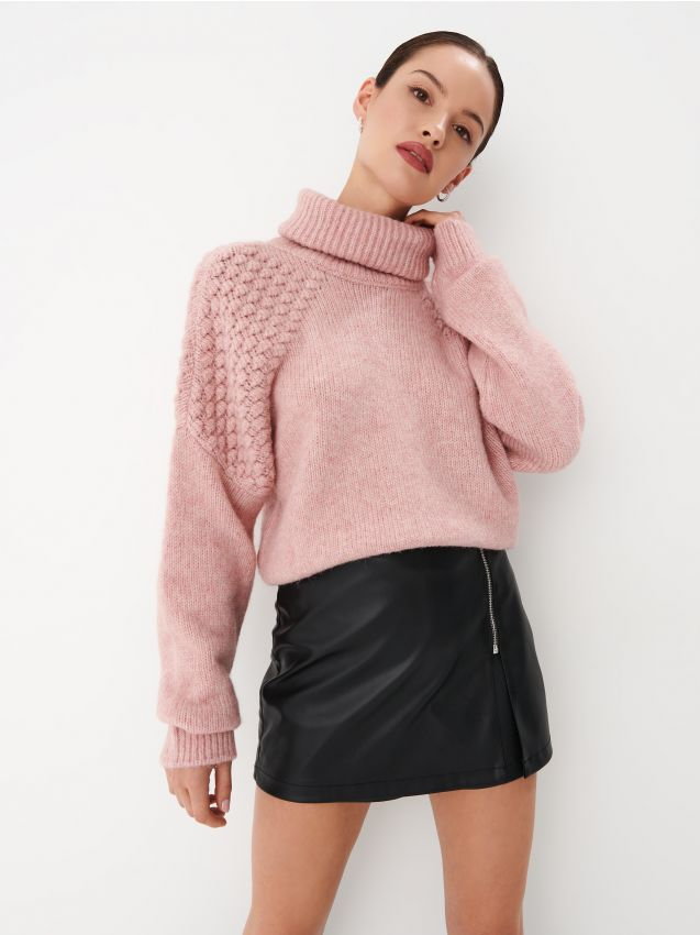 Mohito - Pudrowy sweter z golfem - pastelowy różowy
