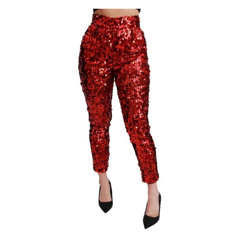 Czerwone Spodnie z Cekinami Dolce & Gabbana