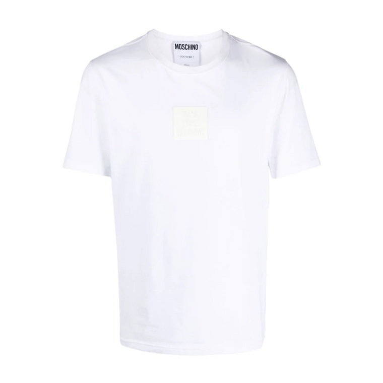 Białe T-shirty i Pola z Logo Patch Moschino