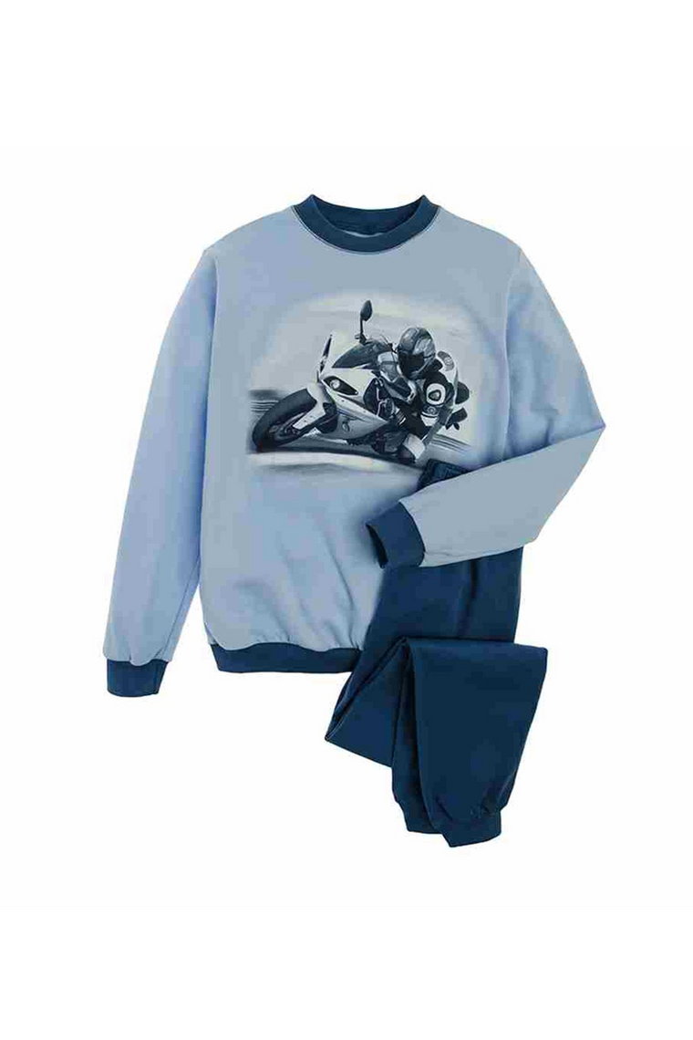 Chłopięca piżama niebieska z motocyklem