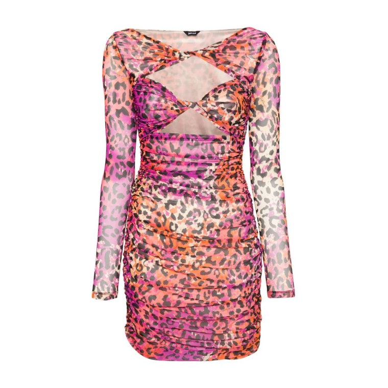 Różowa Sukienka z Tiulu w Wzór Leoparda Just Cavalli