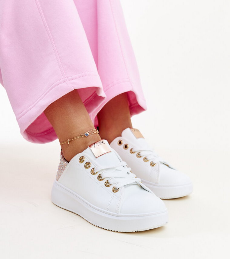 Biało-różowe sneakersy z cyrkoniami Antonietta