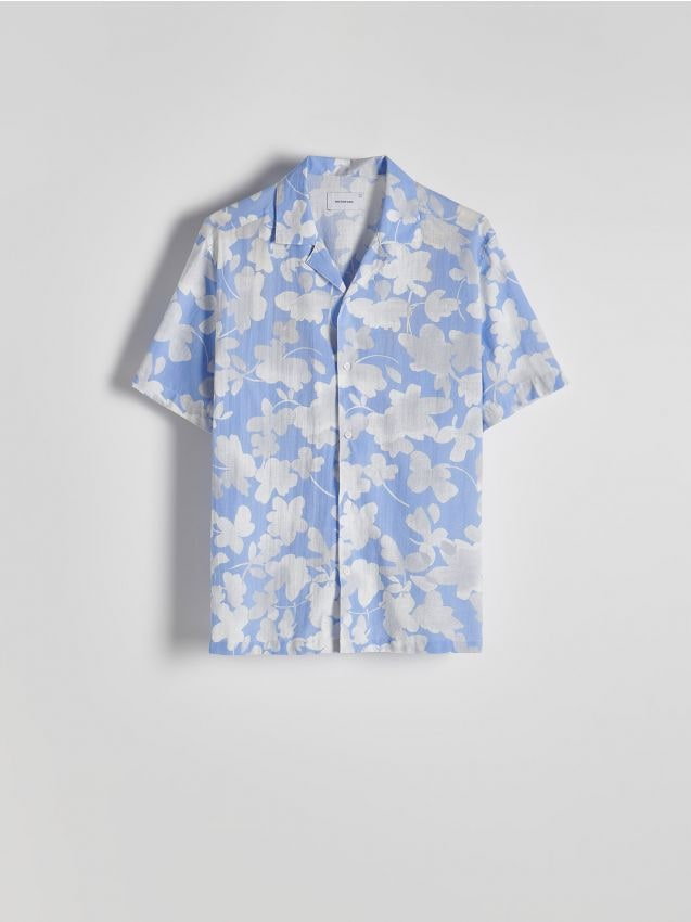 Reserved - Koszula z kwiatowym printem - jasnoniebieski