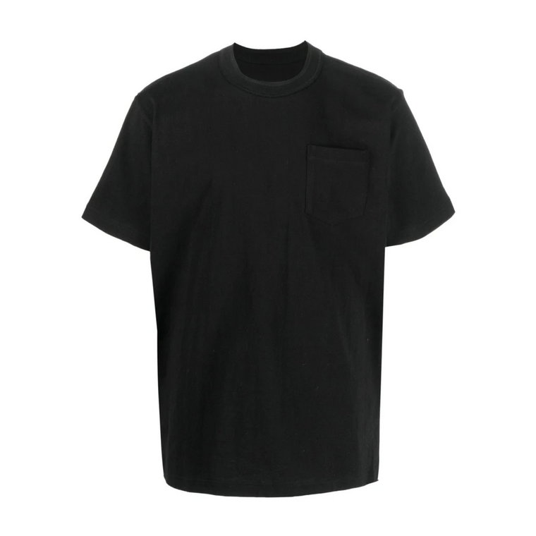 Czarna koszulka z bocznym zamkiem i nadrukiem logo Sacai