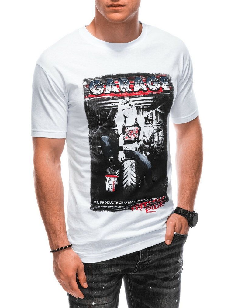 T-shirt męski z nadrukiem S1860 - biały