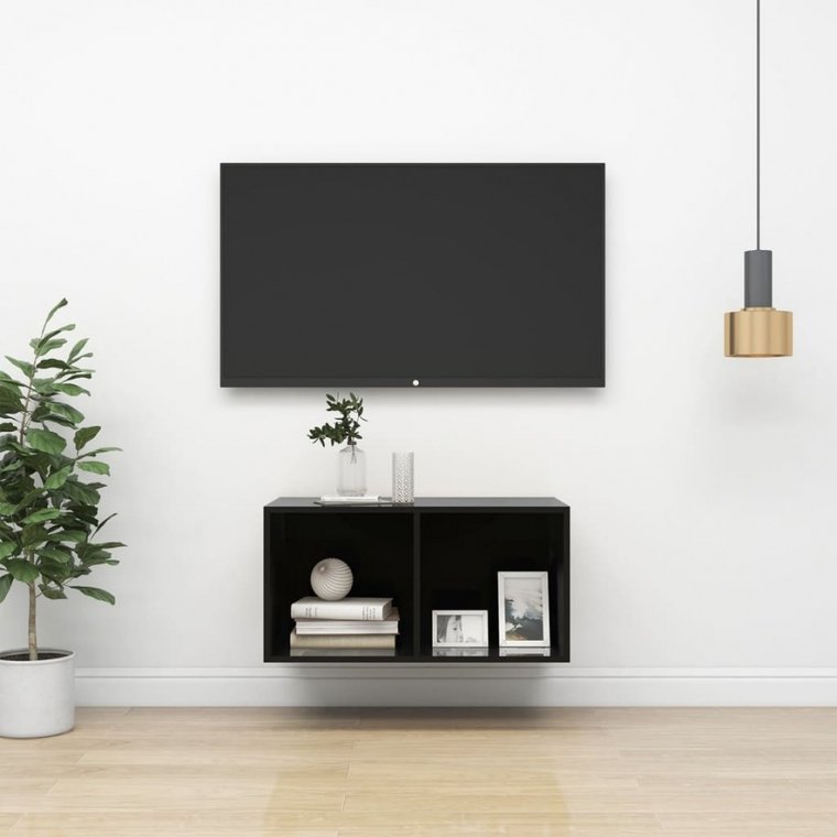 Wisząca szafka pod tv, wysoki połysk, czarna, 37x37x72 cm kod: V-805478