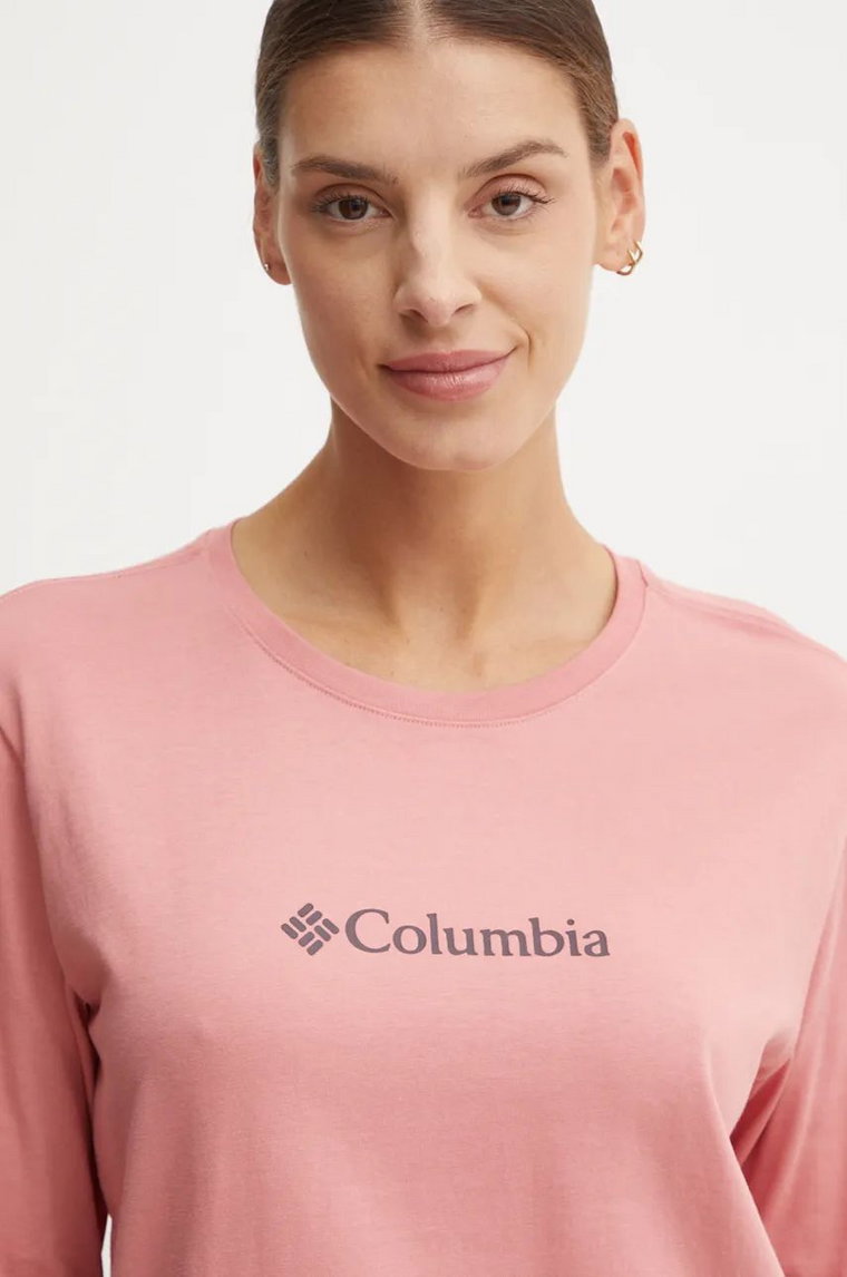 Columbia longsleeve bawełniany kolor różowy