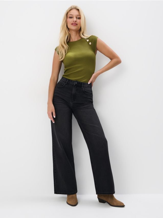 Mohito - Jeansy wide leg - czarny