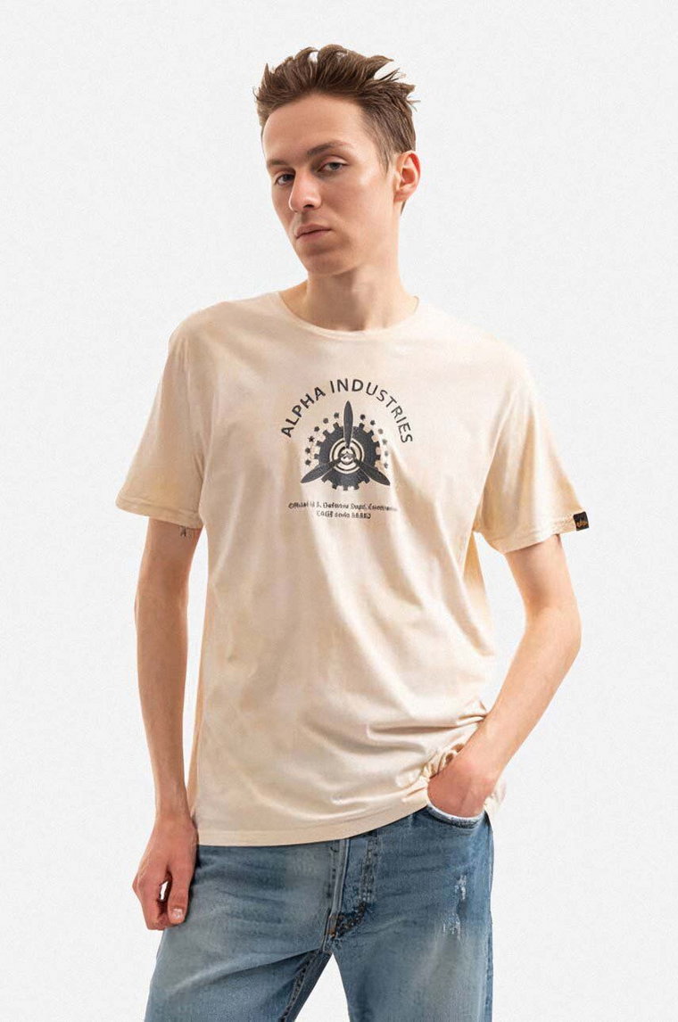 Alpha Industries t-shirt bawełniany kolor beżowy z nadrukiem 106515.136-KREMOWY