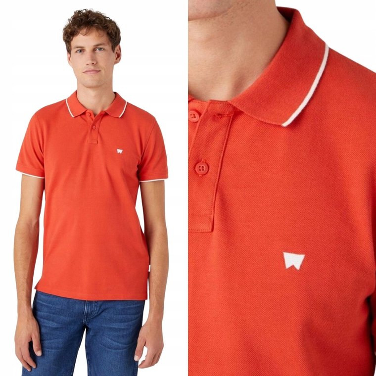 Wrangler POLO SHIRT Paprika CZERWONA SLIM FIT DOPASOWANA POLÓWKA LOGO S