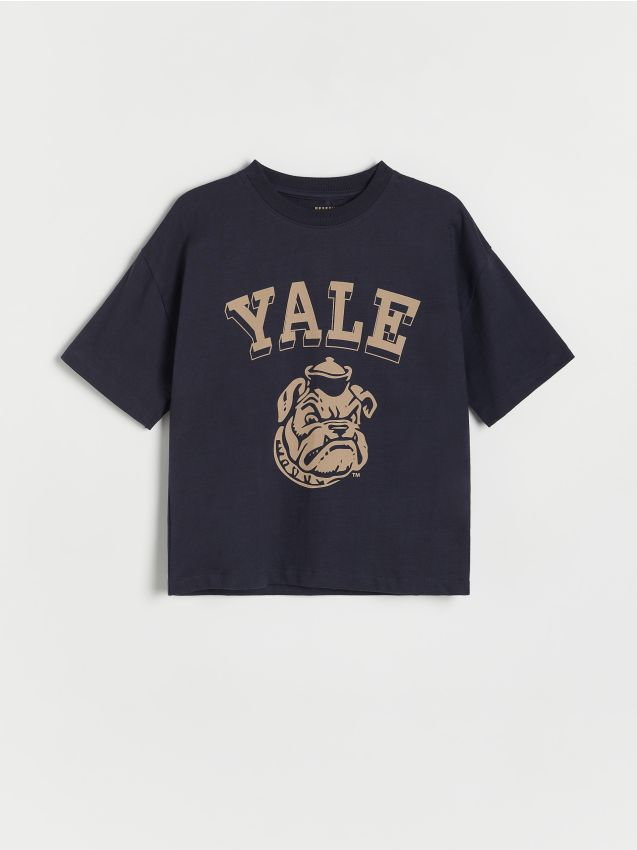 Reserved - T-shirt oversize Yale - granatowy