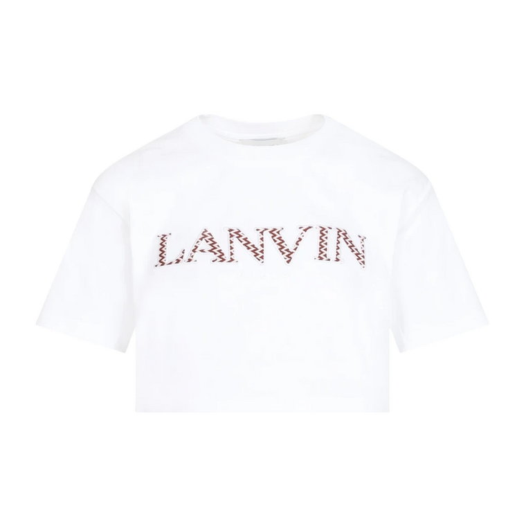 Biała Bawełniana Haftowana Koszulka Crop Lanvin