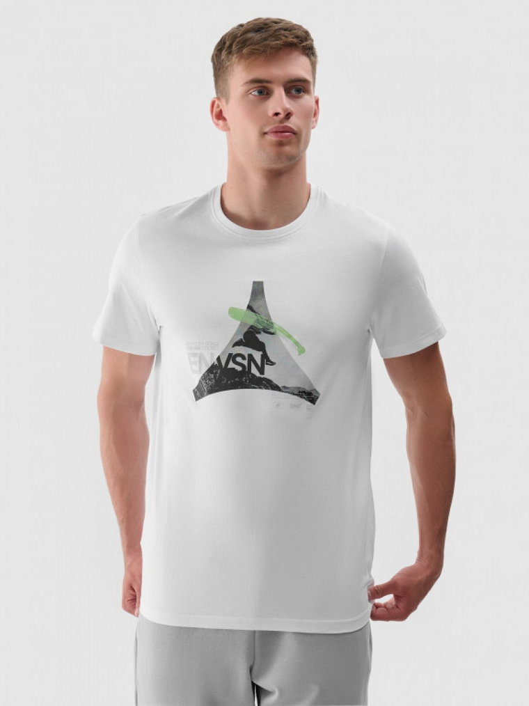 Męski tshirt z nadrukiem 4F 4FRAW24TTSHM2301 - biały