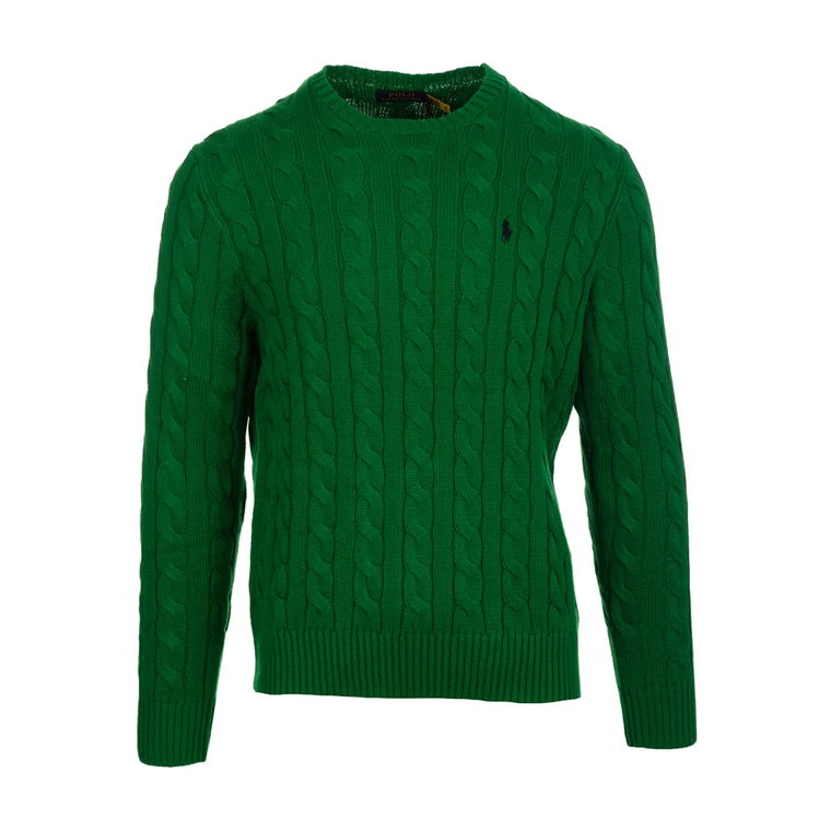 Zielony Sweter z Warkoczowym Dzianiem dla Mężczyzn Ralph Lauren